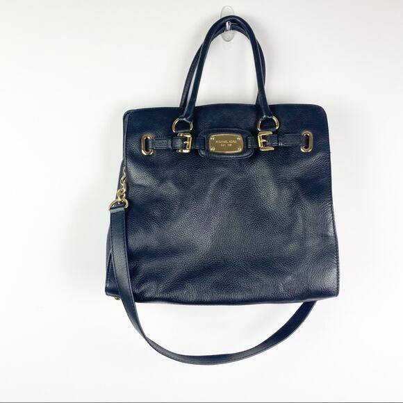 Michael Kors Handbags - Michael Kors Hamilton Bag Black Leather Crossbody Gold Chain Large Size